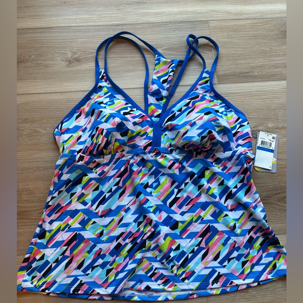 NWT Gossip Swimsuit Tankini Top Sz XL Racerback Blue Multi - Picture 3 of 5